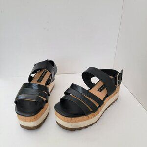 Zara Trafaluc Womens Platform Sandals Shoes Slingback Black Snakeskin Size 36